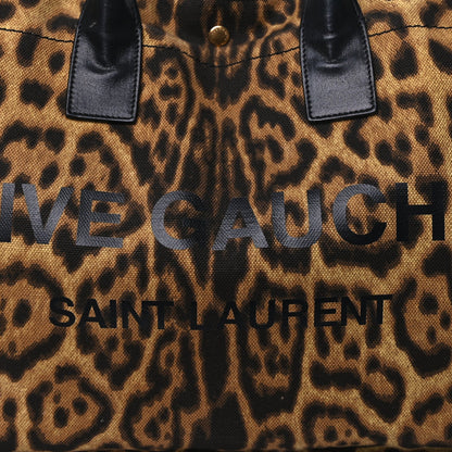 Saint Laurent Canvas Calfskin Leopard Print Rive Gauche Noe Tote Natural Black 6 of 8