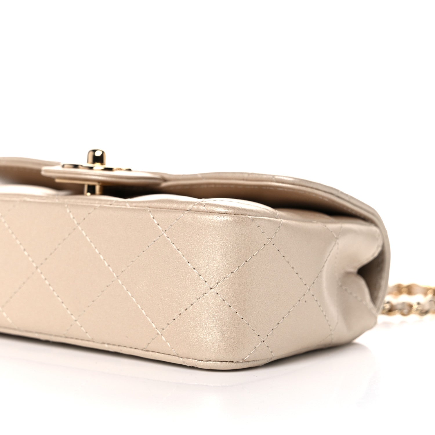 Chanel Metallic Lambskin Quilted Extra Mini V For Victory Flap Light Gold 17 of 21