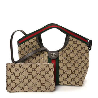 Gucci Monogram Web Small Giglio Tote Beige  Dark Brown 3 of 11