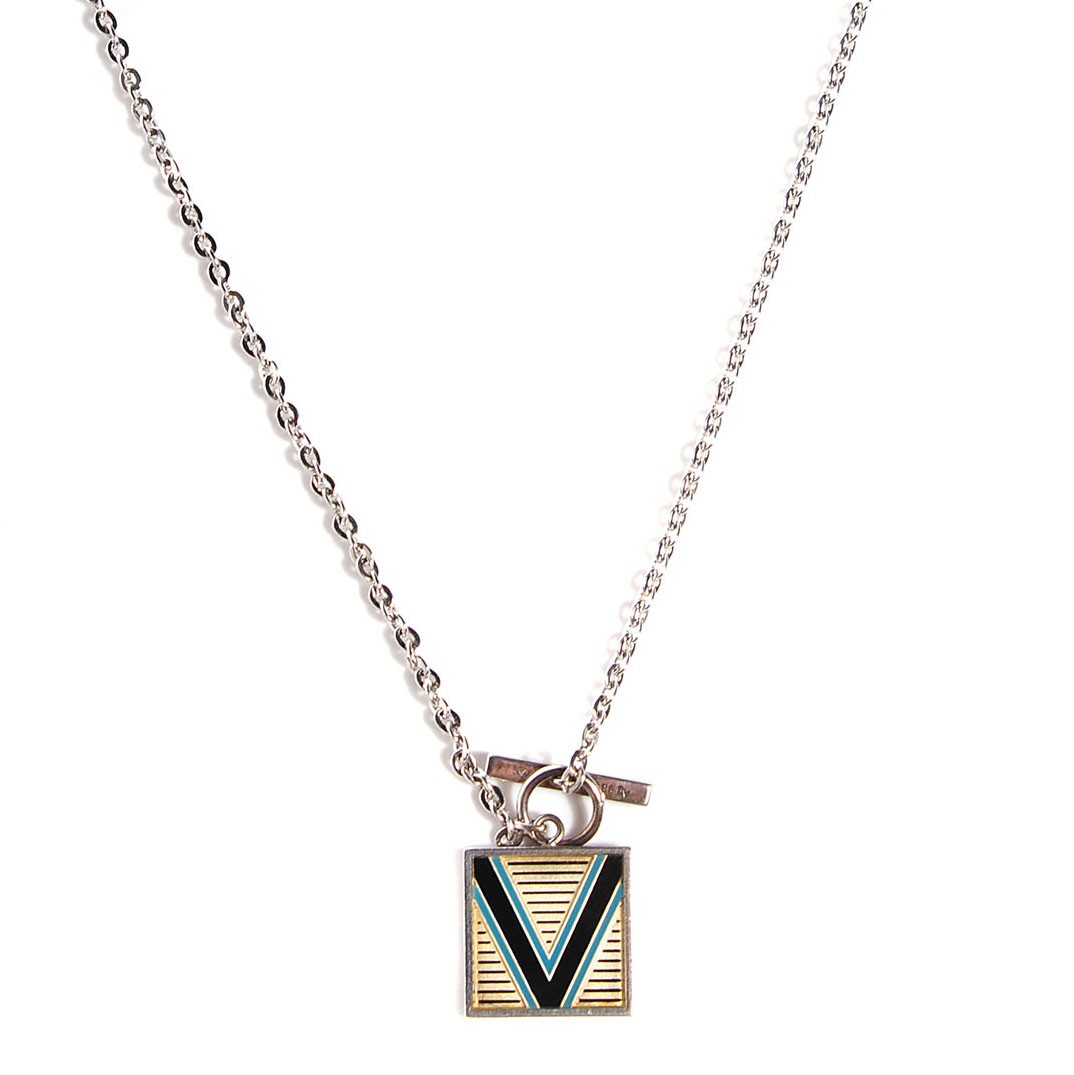 Louis Vuitton Mens Silver Geometrique V Toggle Necklace Turquoise 1 of 7