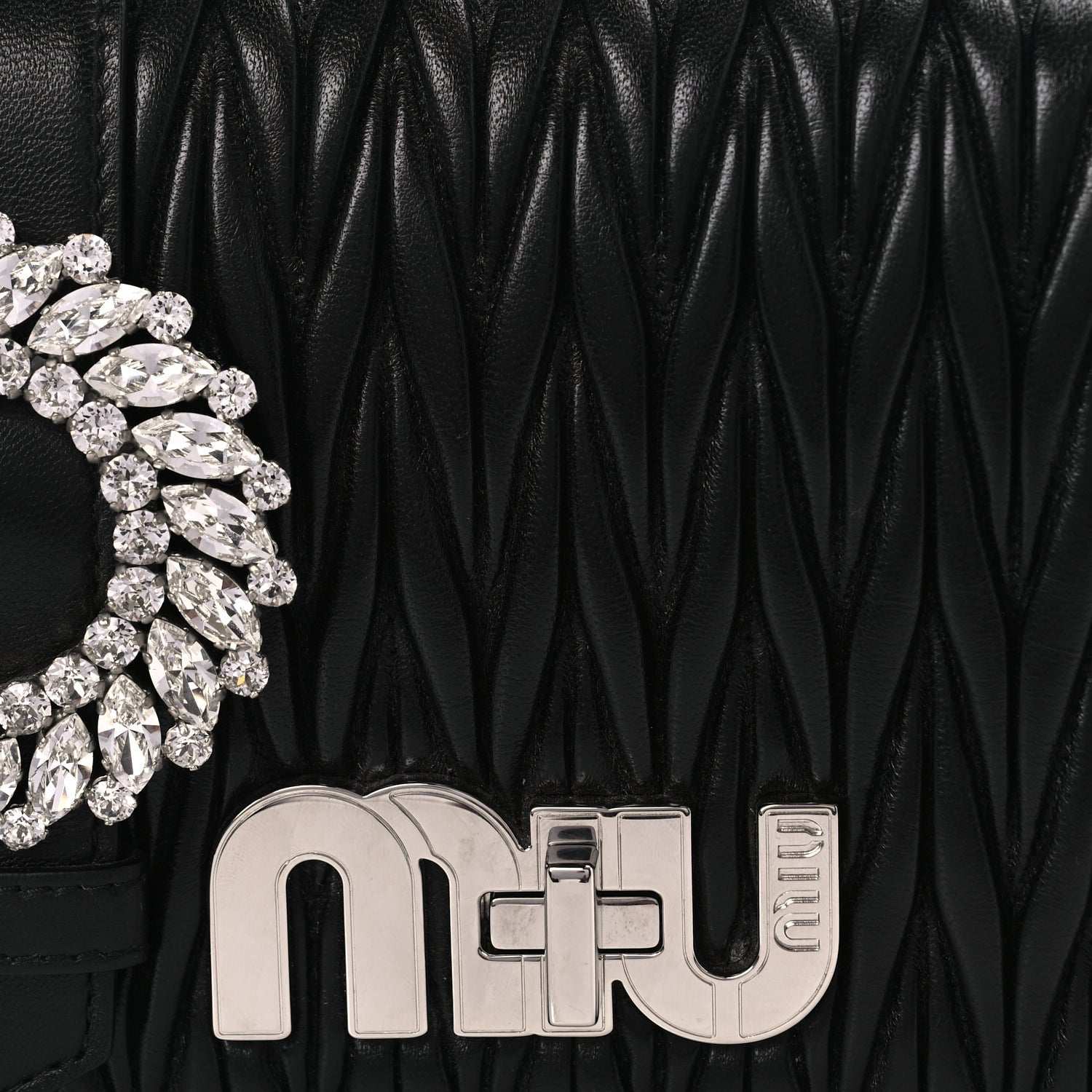 Miu Miu Matelasse Crystal Embellished Shoulder Bag Black 6 of 8