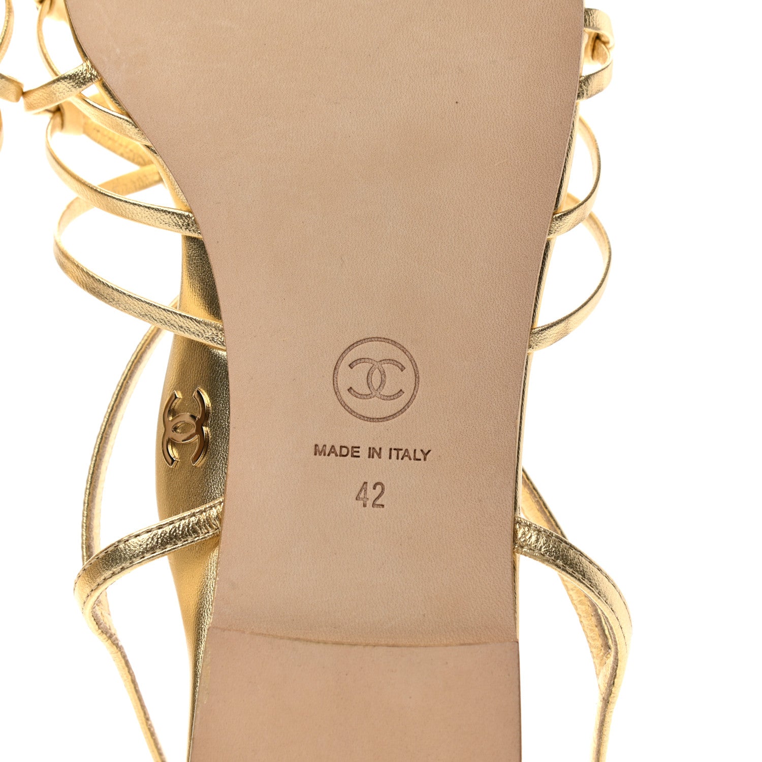 Chanel Laminated Lambskin CC Sandals 42 Gold 6 of 8