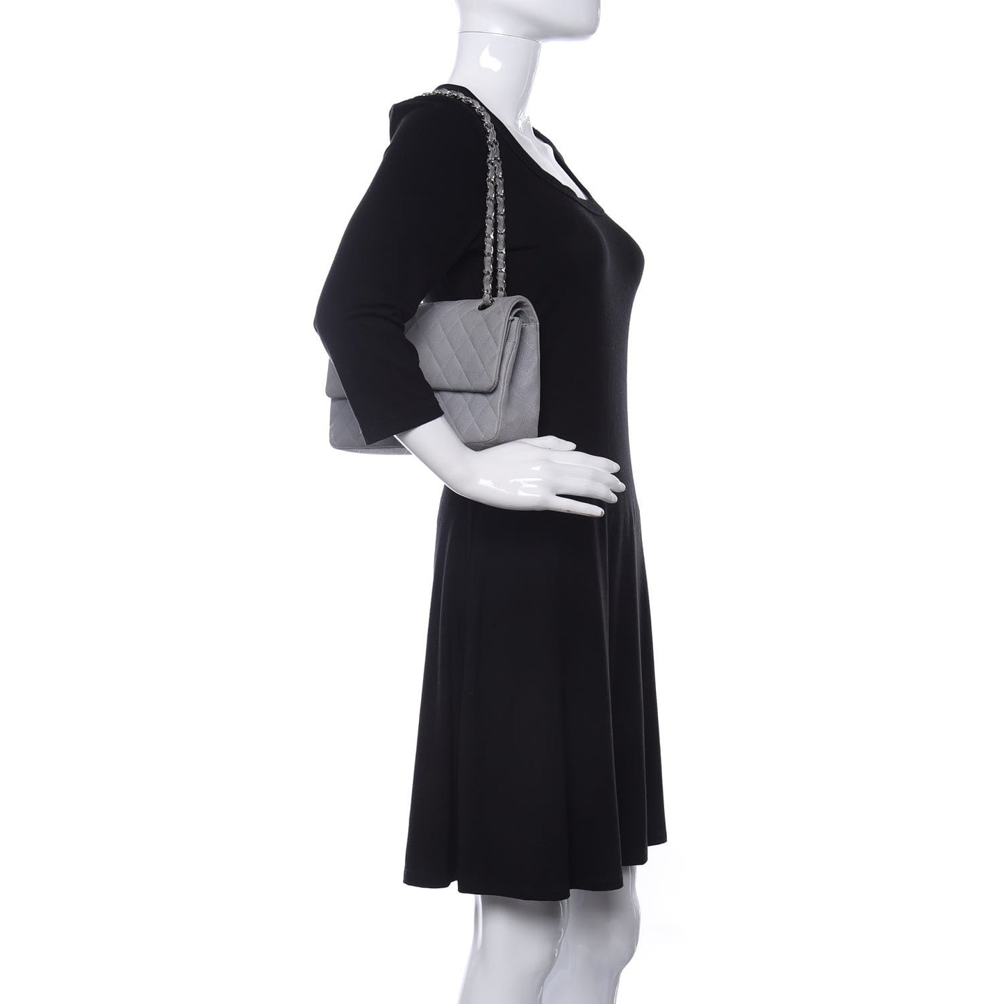 Iridescent Caviar Quilted Medium Double Flap Grey