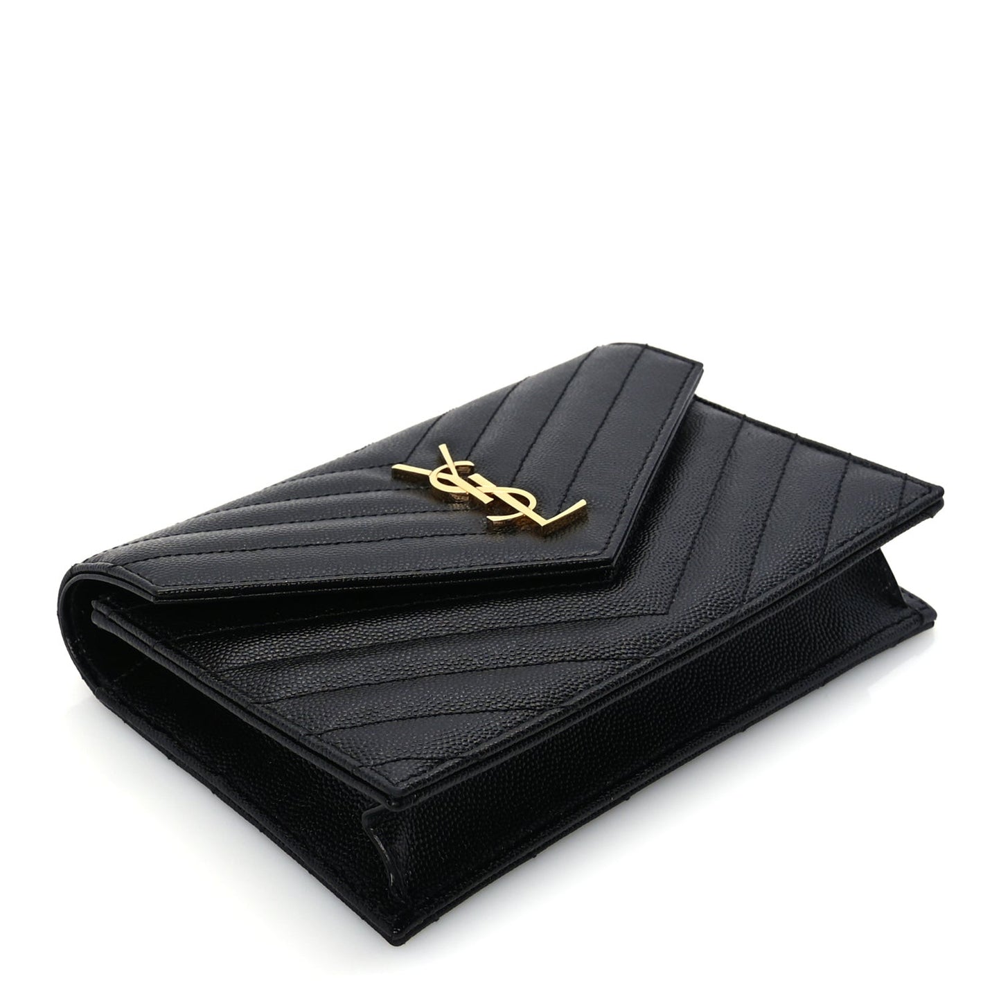 Grain De Poudre Matelasse Chevron Monogram Envelope Chain Wallet  Black