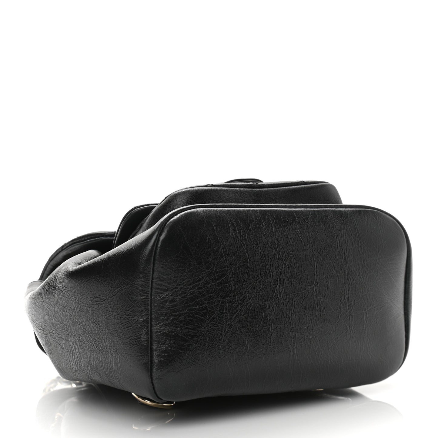 Glazed Aged Calfskin Quilted Small Duma Drawstring Backpack Black