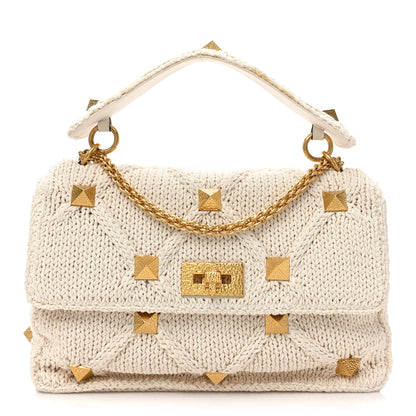 Valentino Garavani Knit Large Roman Stud Shoulder Bag Ecru 1 of 8