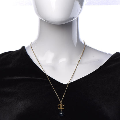 Chanel Bead CC Pendant Necklace Blue Gold 2 of 4