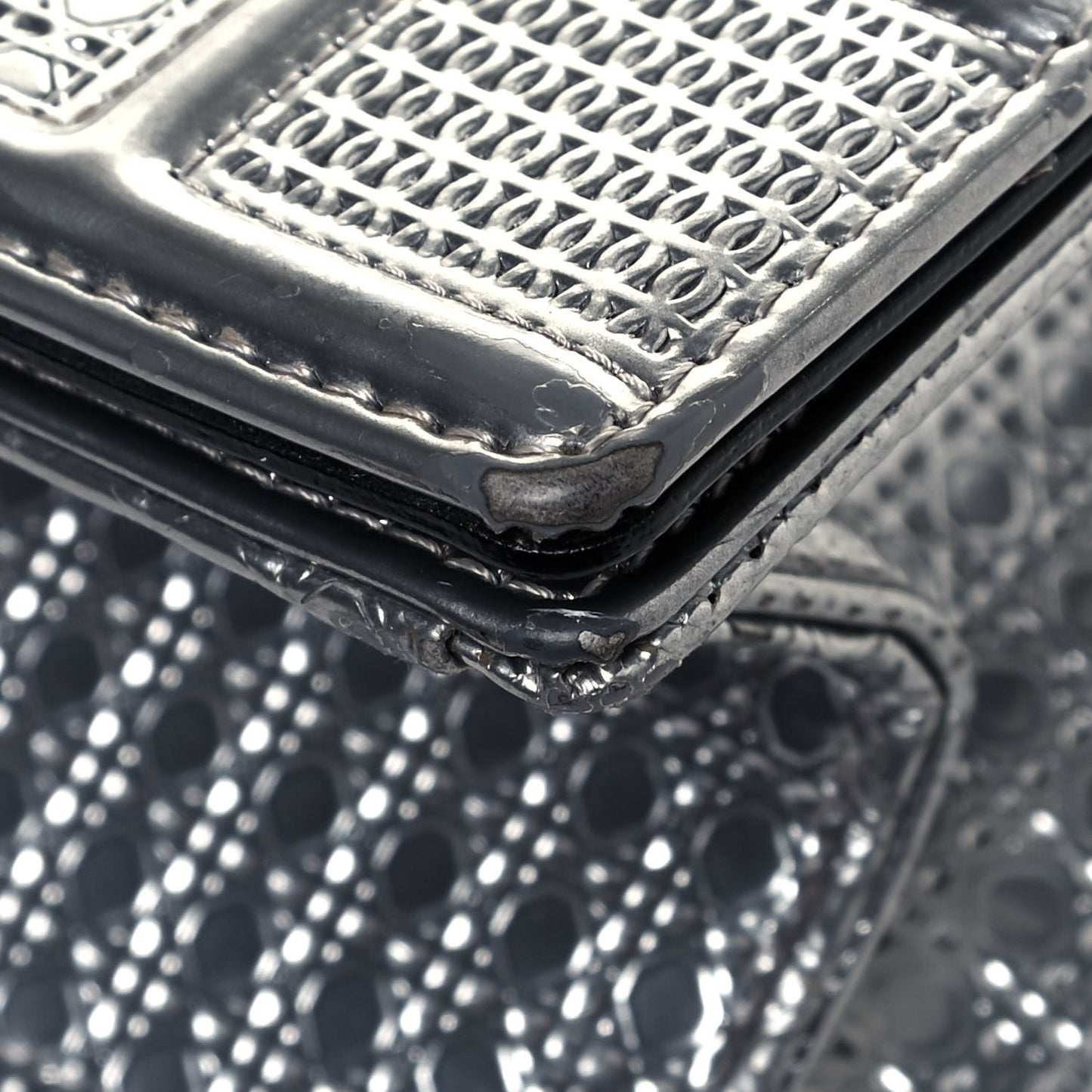 Metallic Patent Micro-Cannage Medium Diorama Flap Bag Silver
