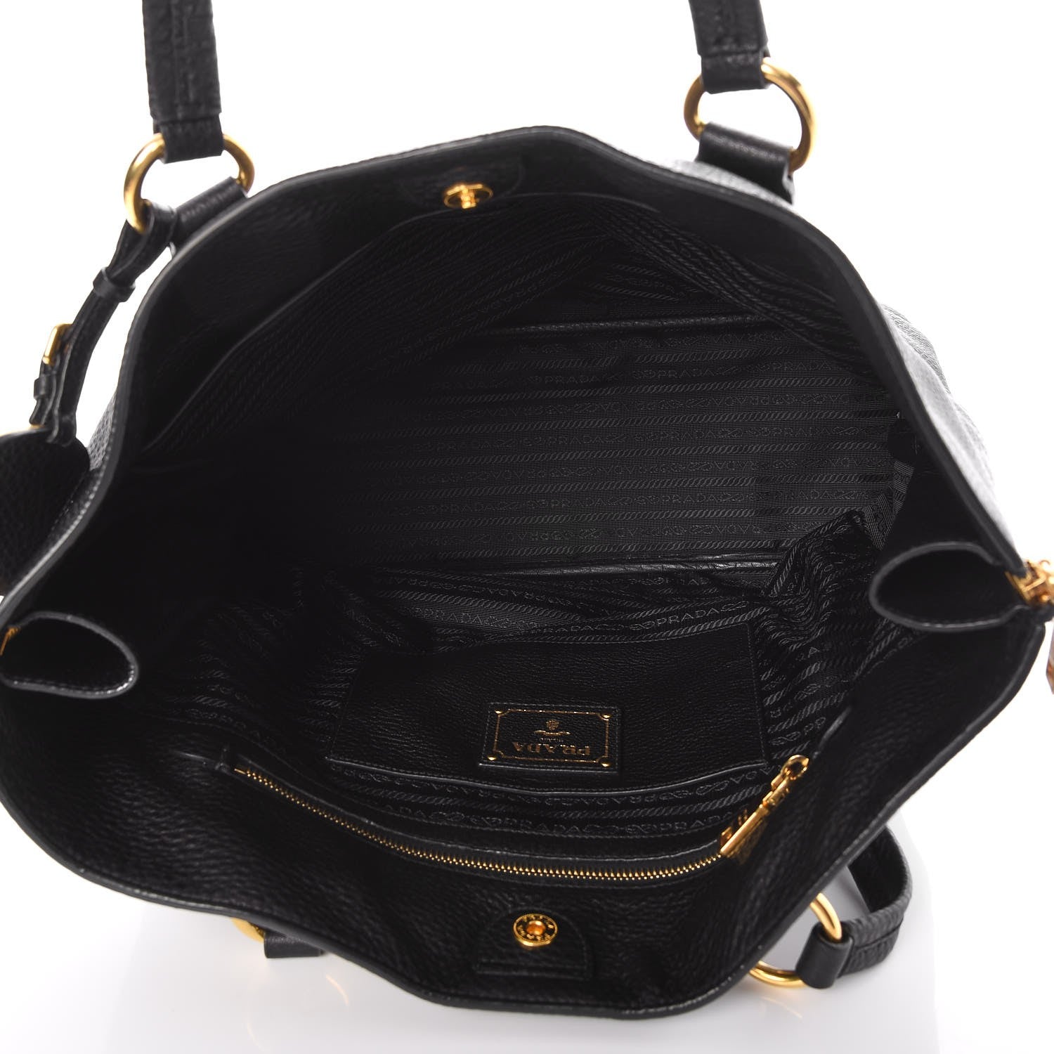 Prada Vitello Daino Side Zip Tote Black 5 of 7