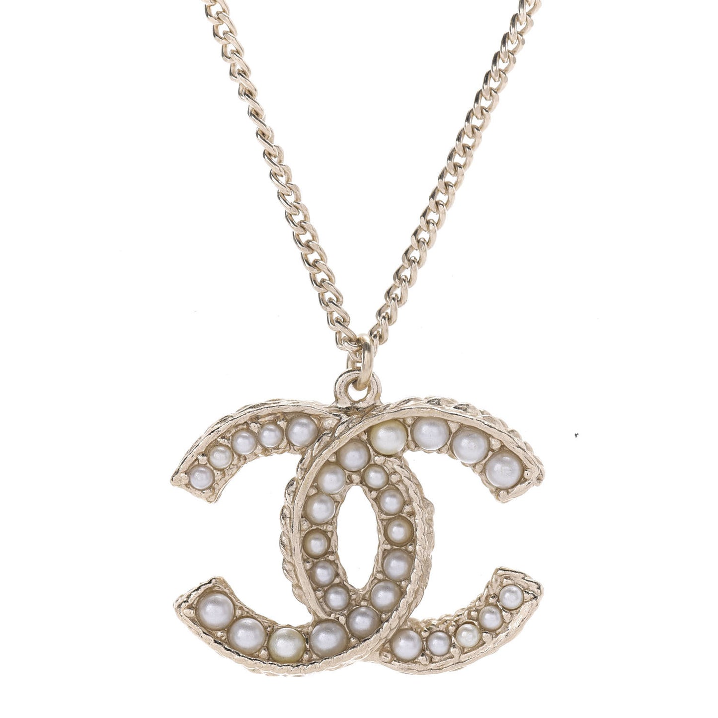 Pearl CC Pendant Necklace Gold