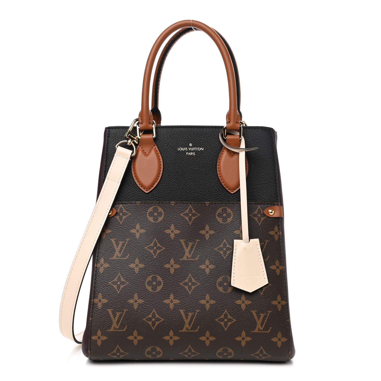 Louis Vuitton Calfskin Monogram Fold Tote MM Black Wine Cream 1 of 5