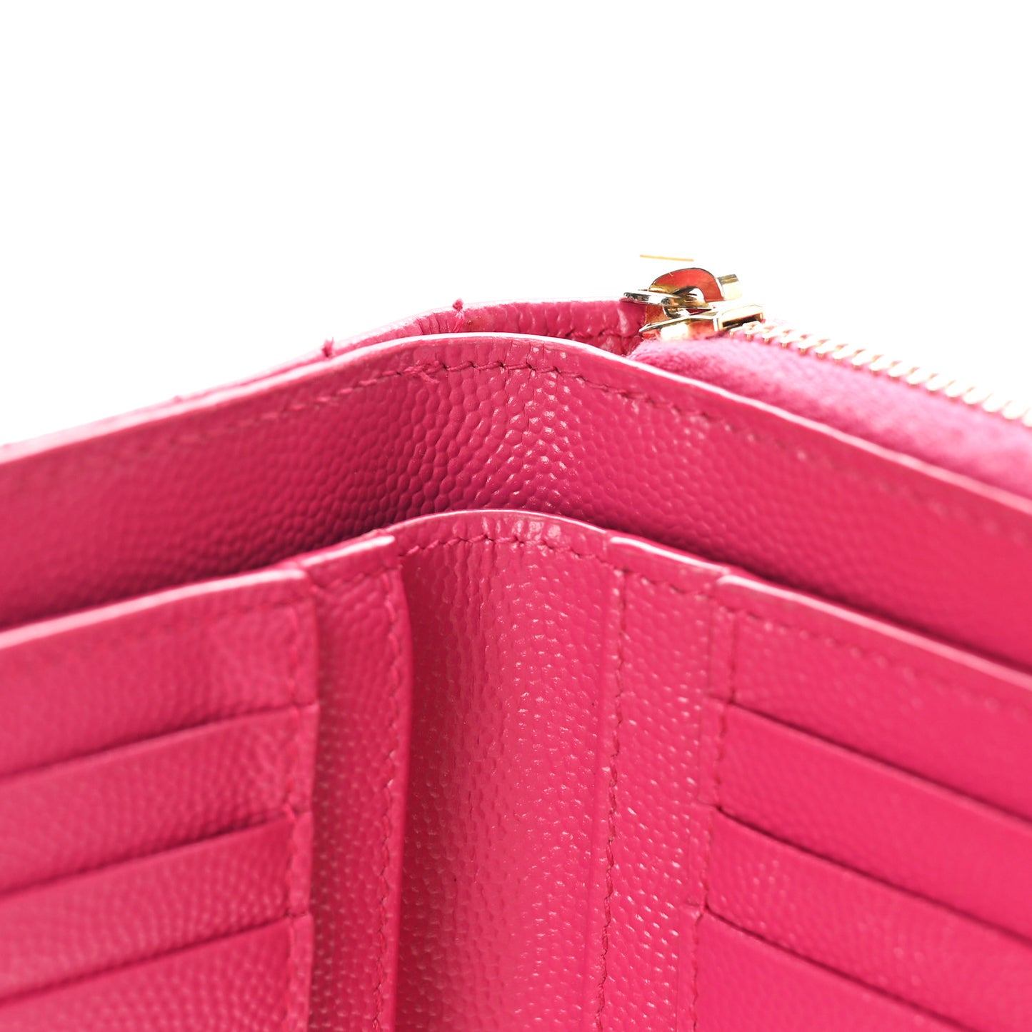 Grain De Poudre Matelasse Chevron Monogram Compact Zip Around Wallet Fuxia Couture