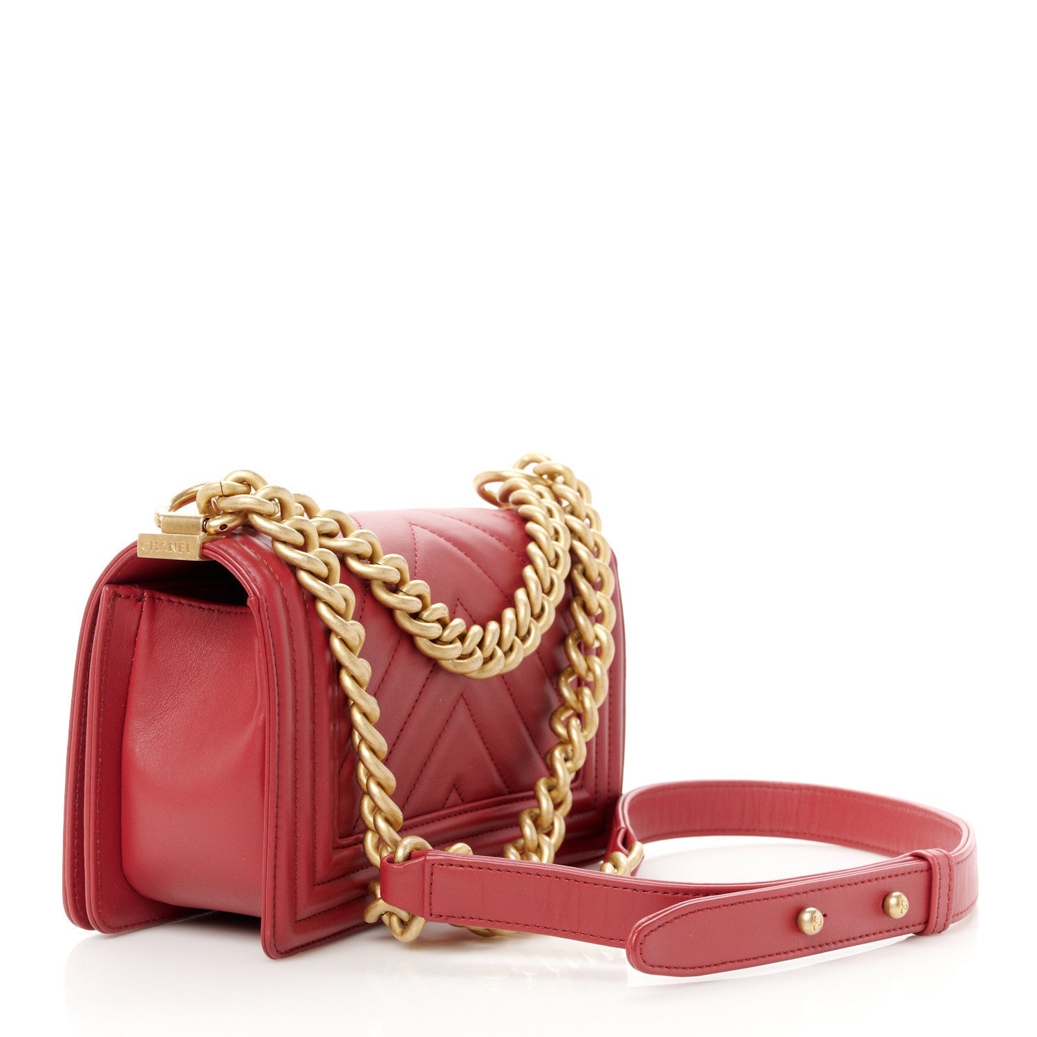 Chanel Calfskin Chevron Quilted Small Boy Flap Red 3 of 7