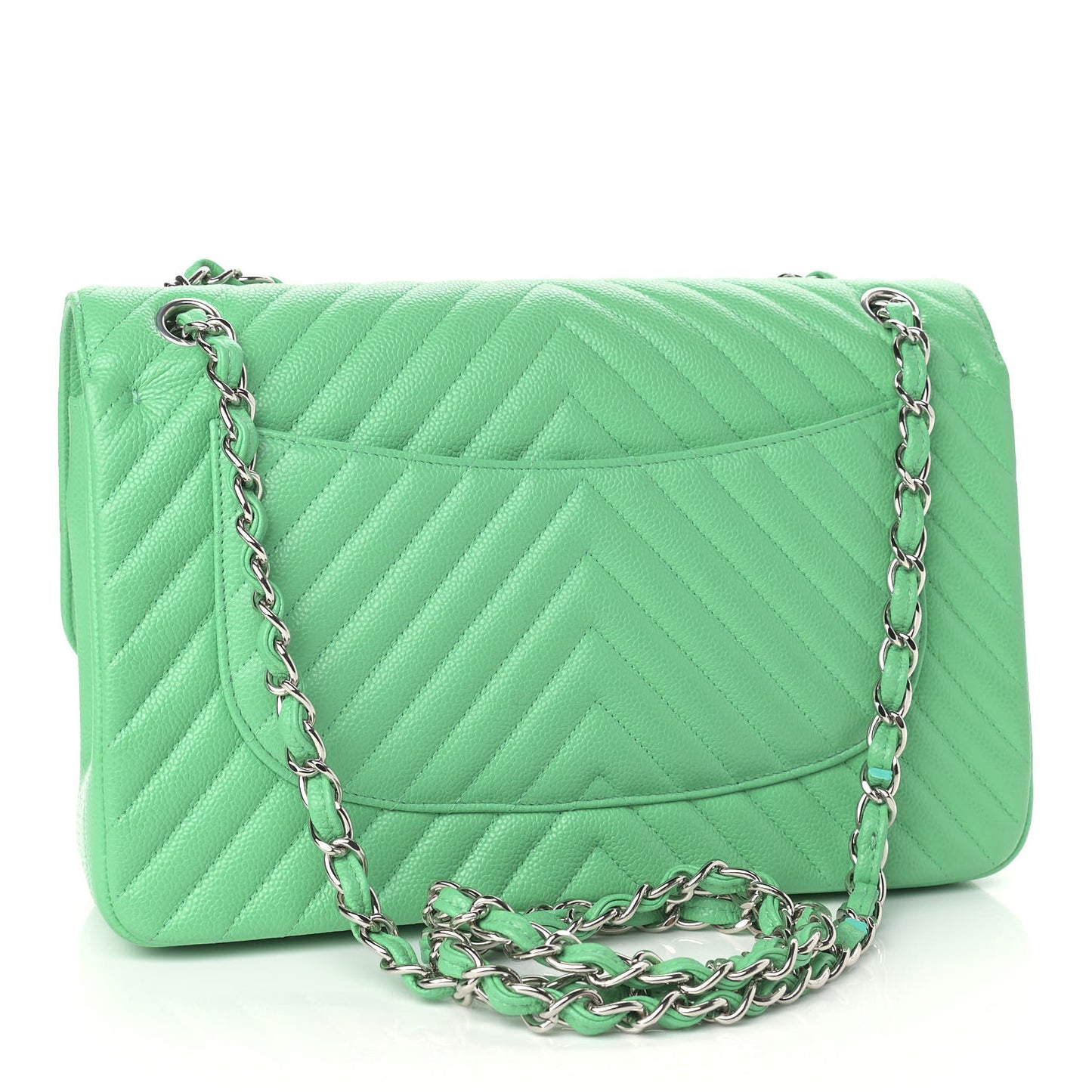 Caviar Chevron Quilted Jumbo Double Flap Green