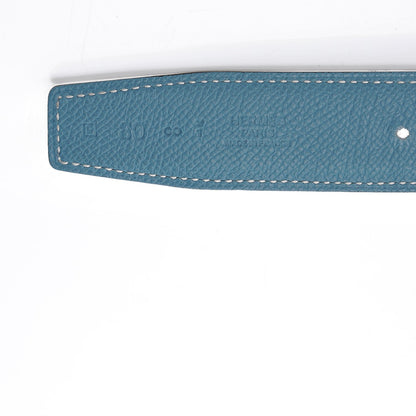 Hermes Epsom Swift 32mm H Belt 80 Blue Jean White 5 of 9