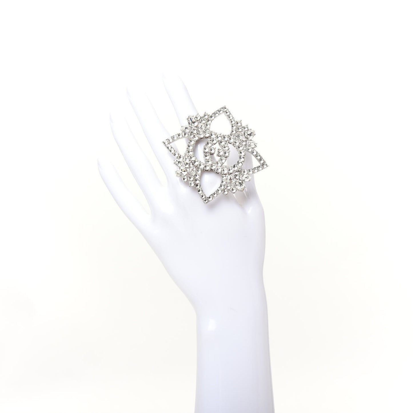 Metal Crystal Interlocking G Flower Ring S Silver
