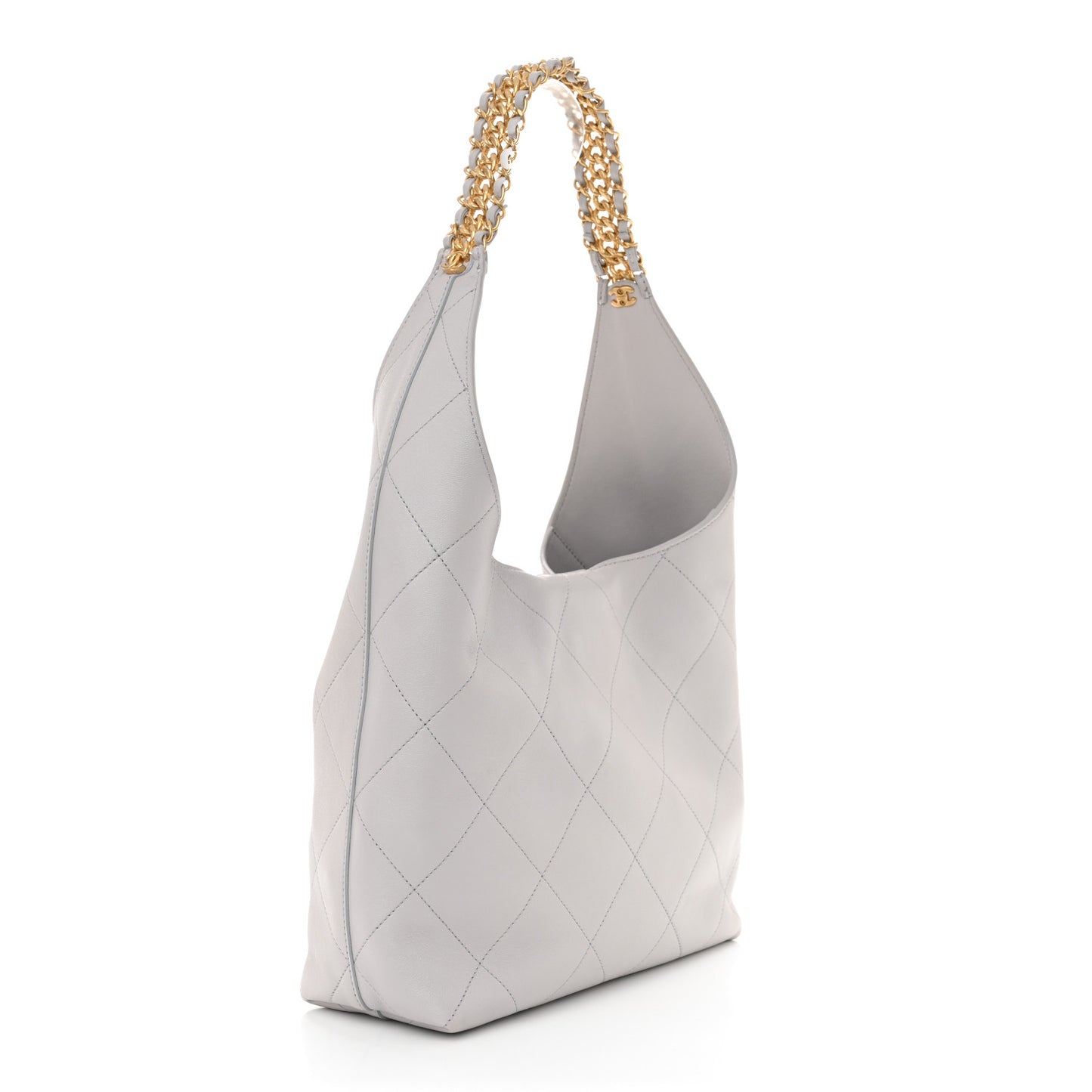 Shiny Lambskin Lambskin Quilted Medium Hobo Grey