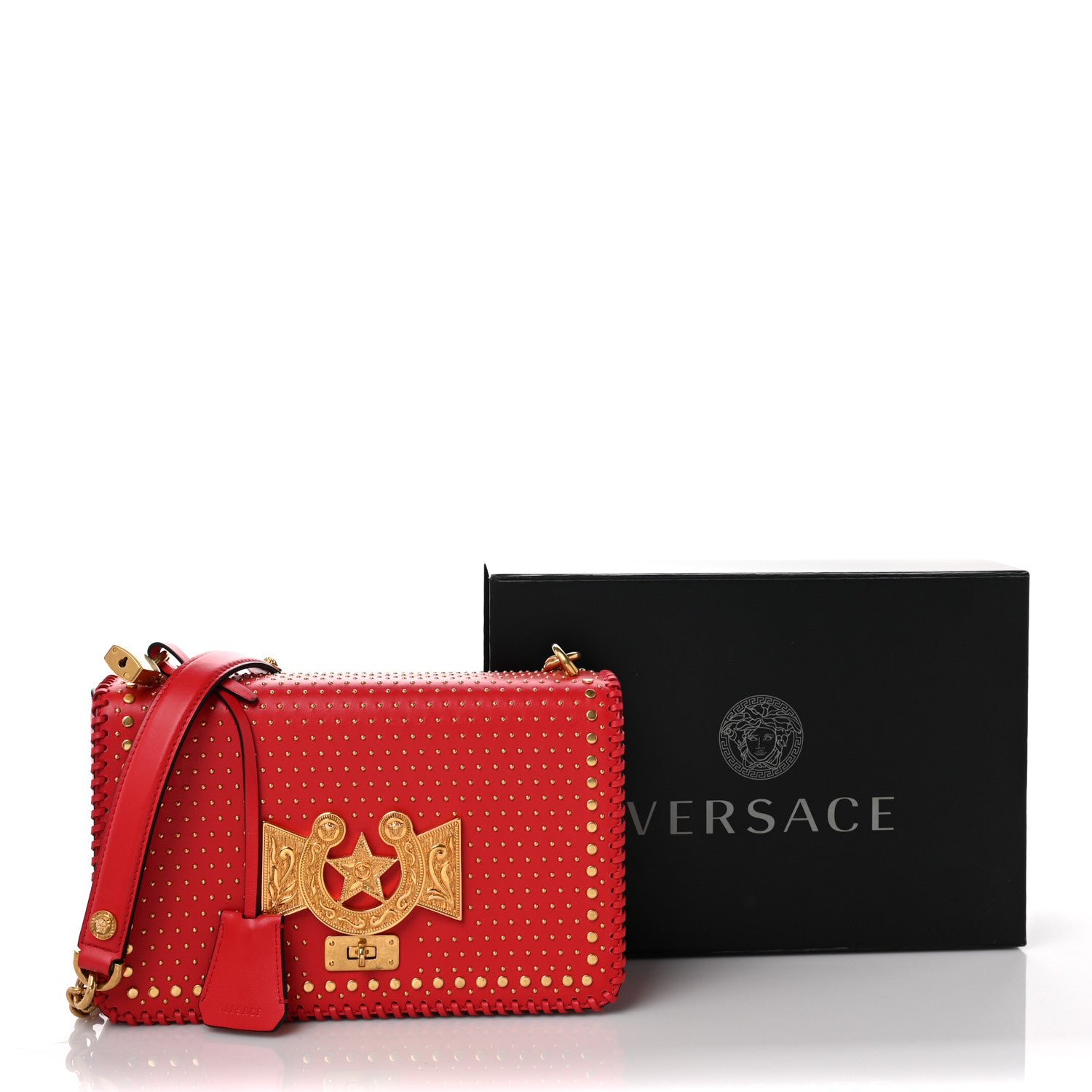 Versace Nappa Whipstitch Icon Western Chain Shoulder Bag Red 9 of 9