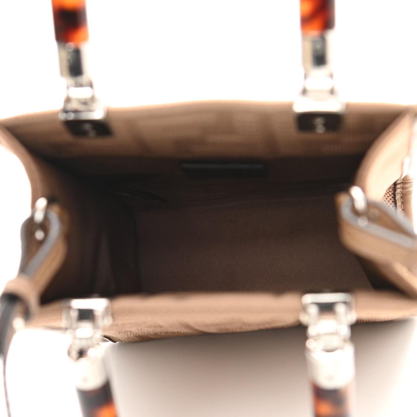 Technical Fabric Vitello Ceylon Plexiglass FF Mini Fendi Sunshine Shopper Tote Sand