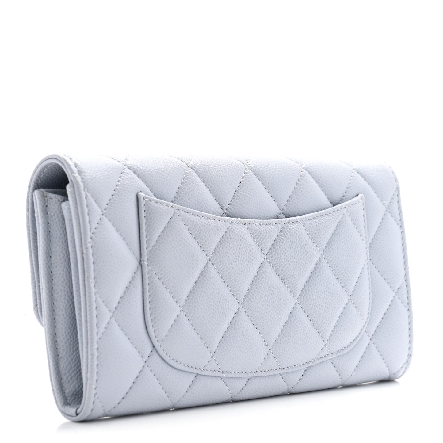 Caviar Quilted Large Gusset Flap Wallet Light Blue