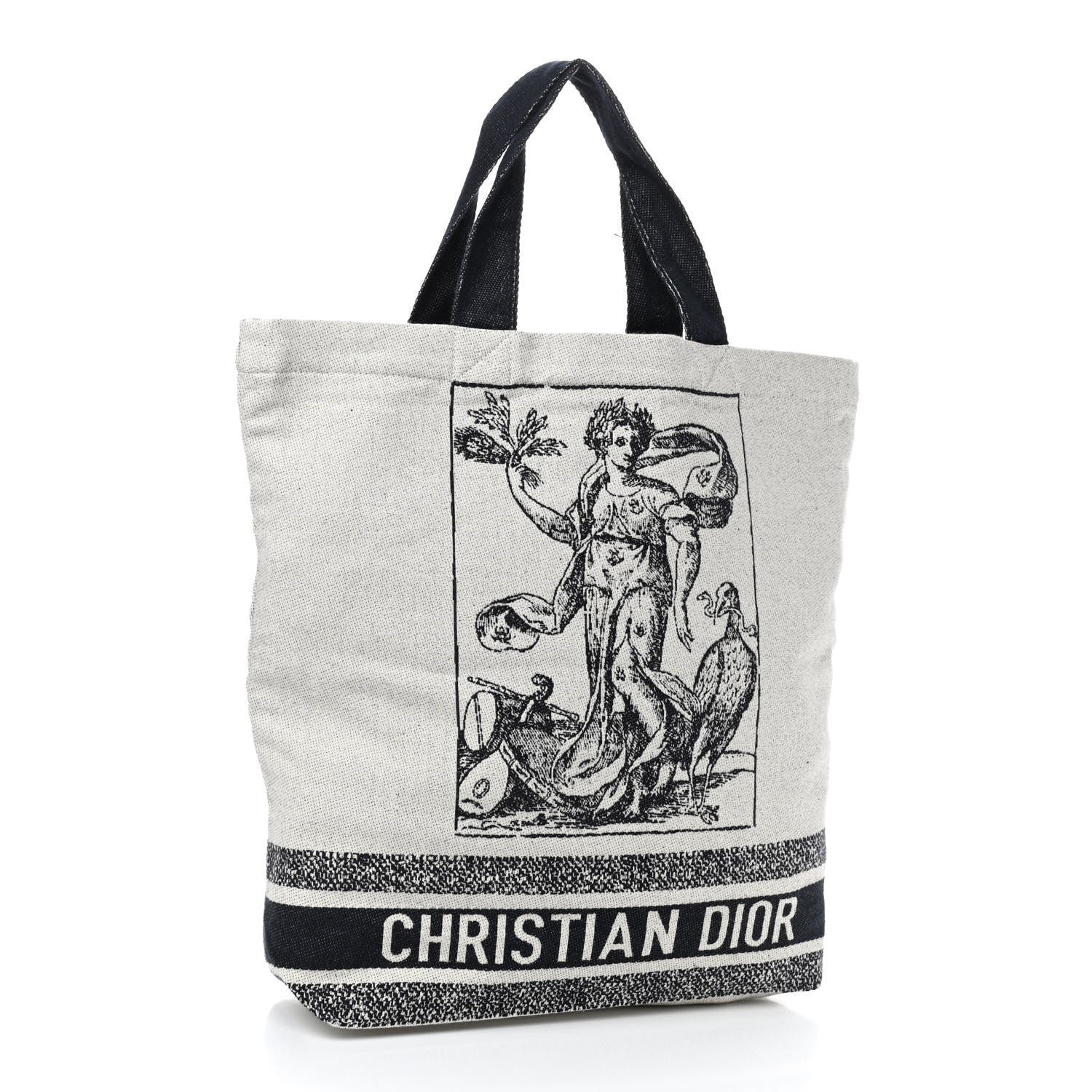 Christian Dior Canvas Print Cruise Tote Ivory Black 3 of 9
