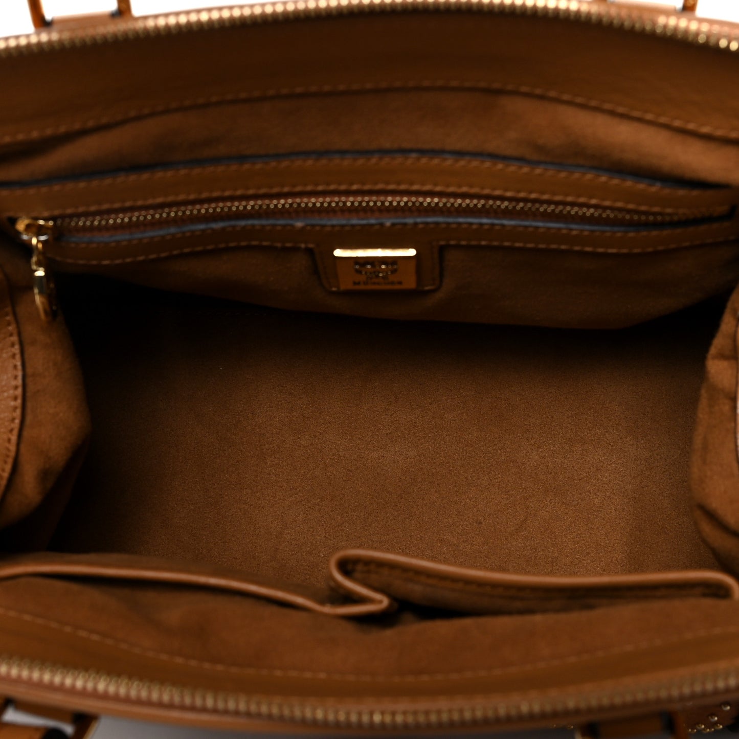 Visetos Studded Boston Satchel Cognac