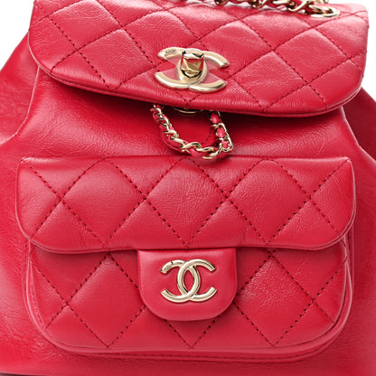 Chanel Glazed Aged Calfskin Quilted Small Duma Drawstring Backpack Red 8 of 10