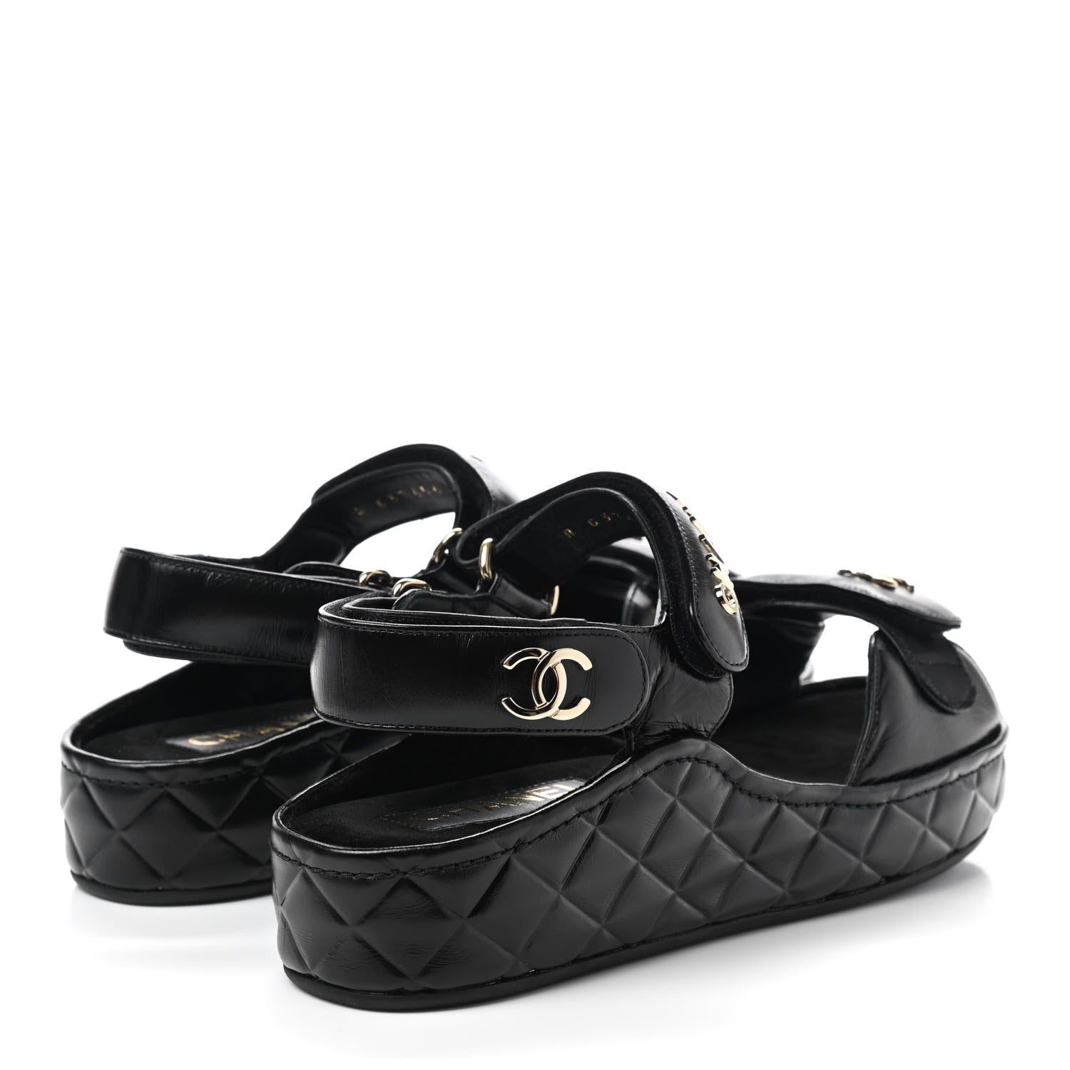 Chanel Shiny Calfskin Logo Platform Sandals 38 Black 4 of 9