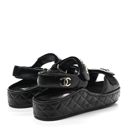 Chanel Shiny Calfskin Logo Platform Sandals 38 Black 4 of 9