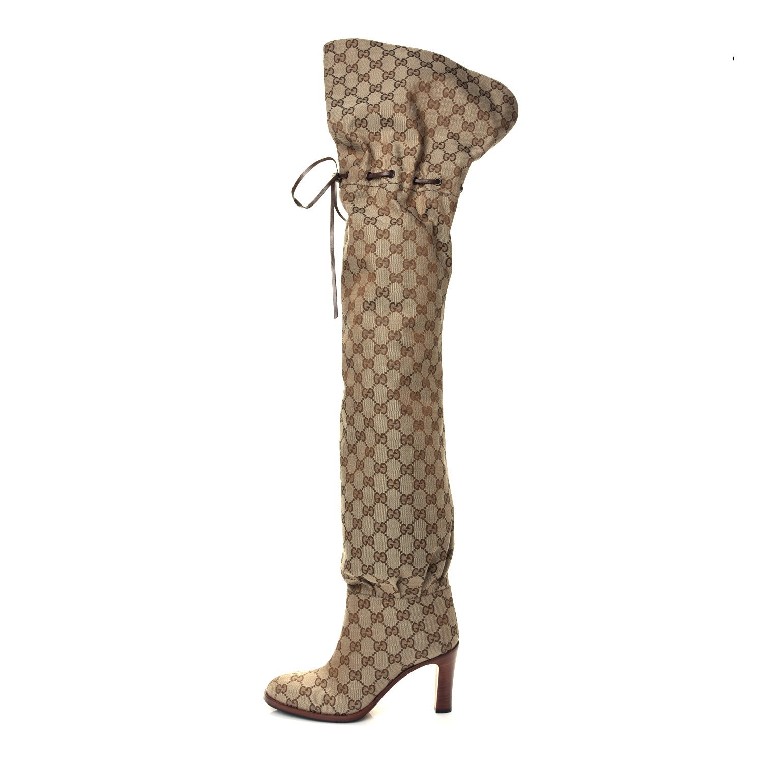 Gucci Monogram Over the Knee Boots 36.5 Beige Ebony 1 of 6