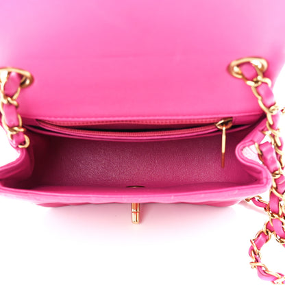 Chanel Lambskin Chevron Quilted Mini Square Flap Fuchsia 5 of 12