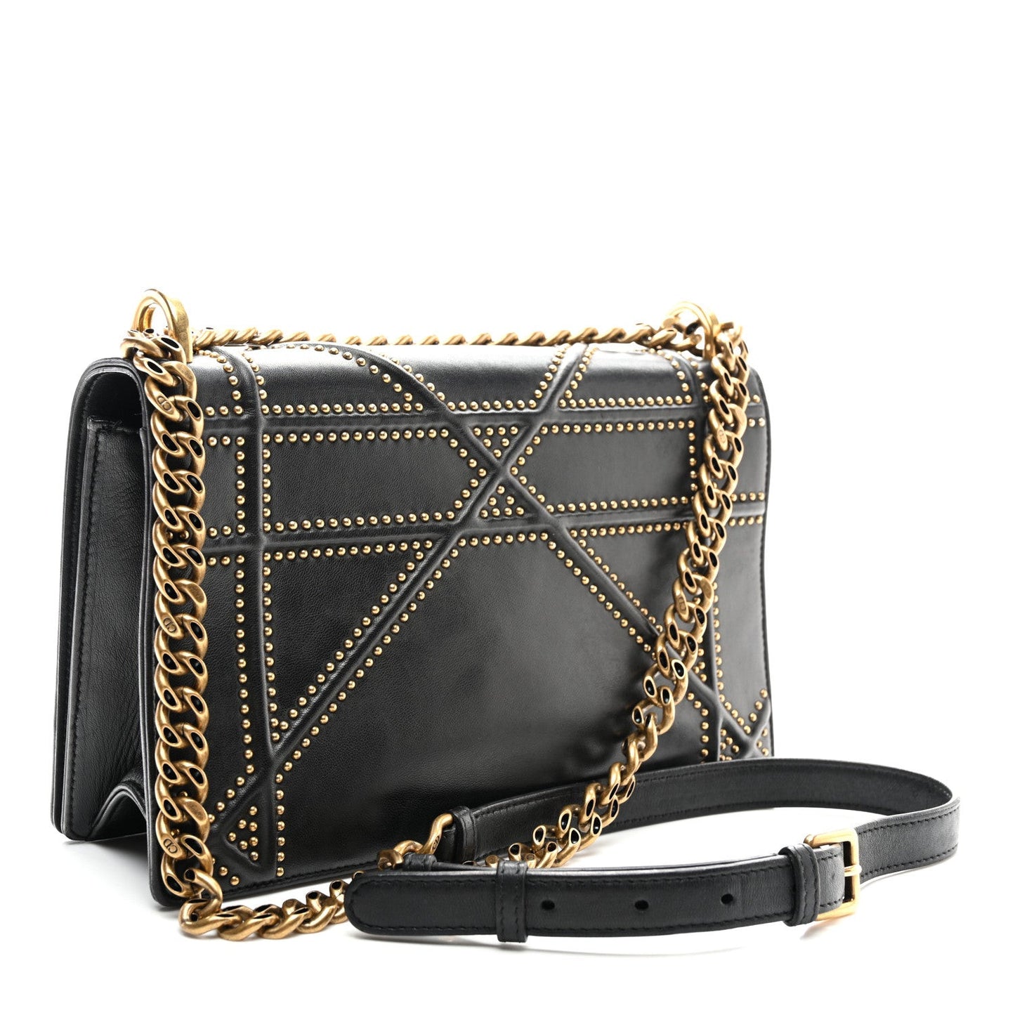 Lambskin Studded Medium Diorama Flap Bag Black