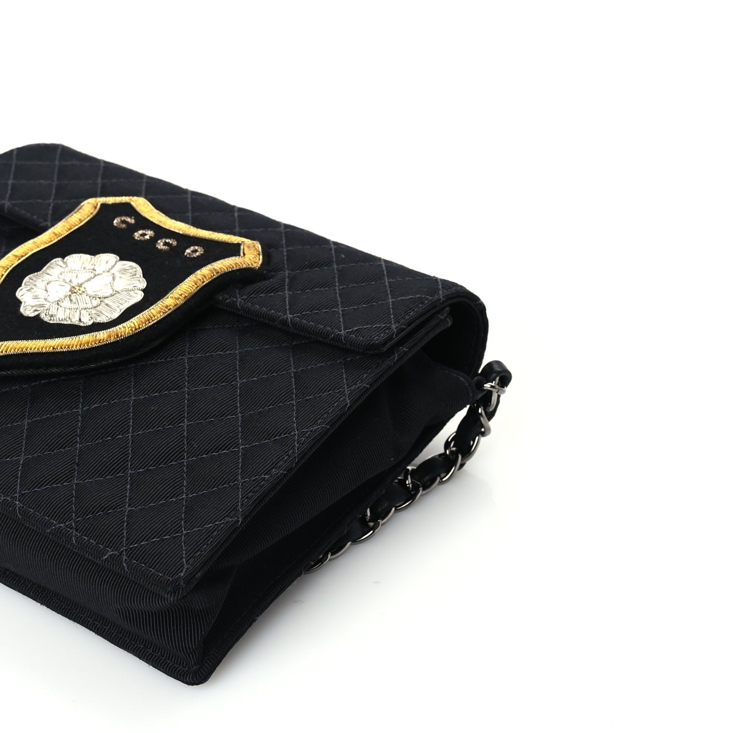 Chanel Grosgrain Fabric Quilted Coco Crest Single Flap  Black 9 of 9