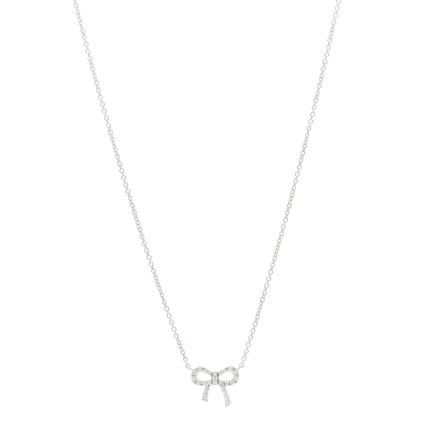 Tiffany 18K White Gold Diamond Mini Bow Pendant Necklace 1 of 5