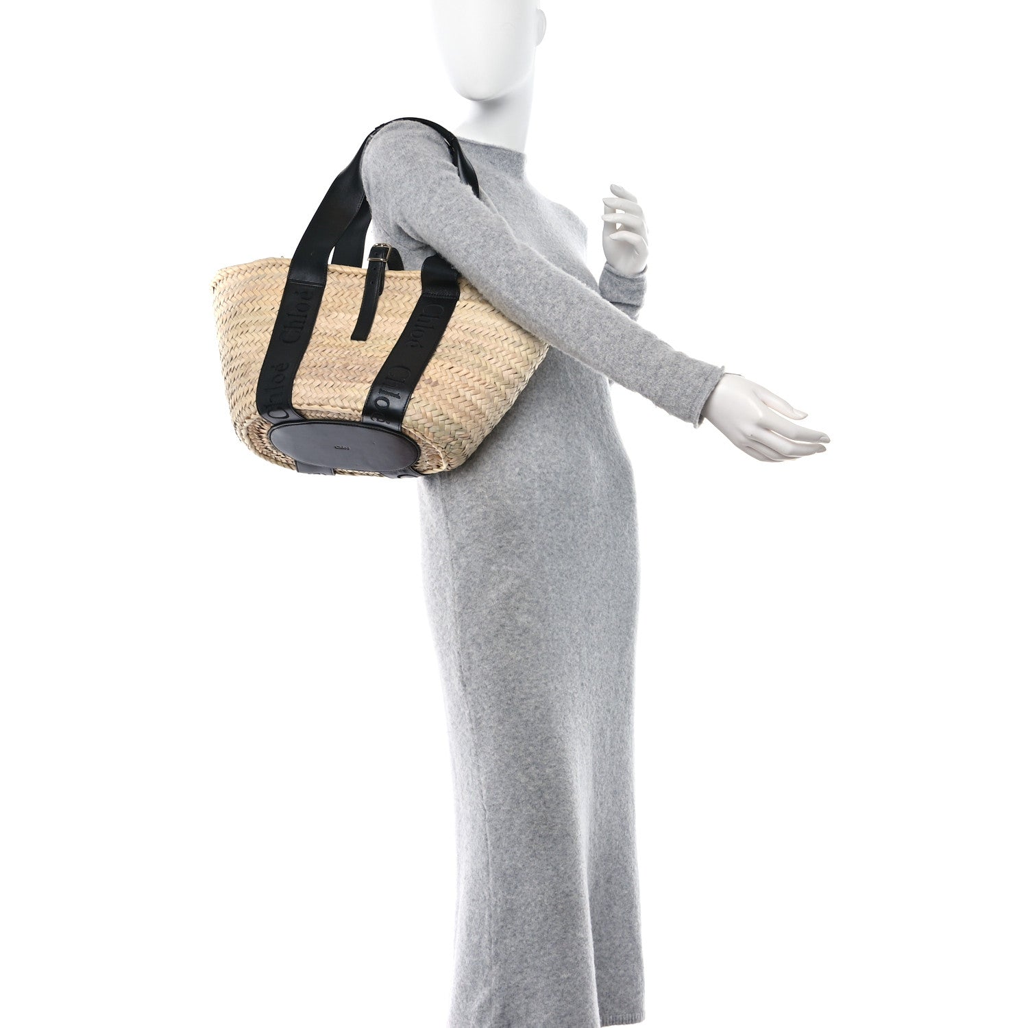 Chloe Raffia Smooth Calfskin Medium Sense Basket Black 3 of 9