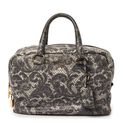 Prada Cervo Lux Print Lace Bauletto Bag Talco 1 of 12