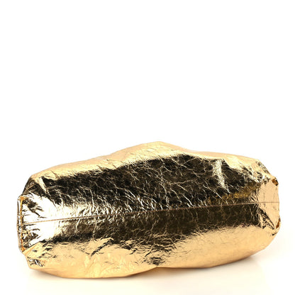Bottega Veneta Metallic Crinkled Lambskin The Pouch Oversized Clutch Oro 4 of 9