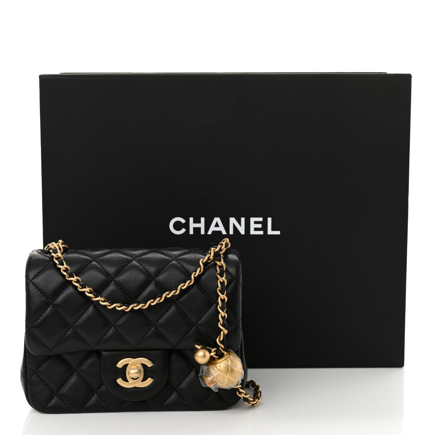 Lambskin Quilted Mini Pearl Crush Flap Black