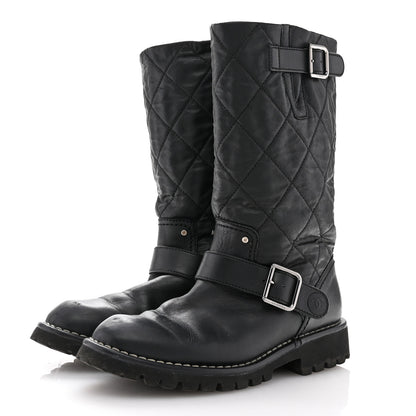 Chanel Calfskin Quilted Buckle Biker Boots 36 Black 4 of 9