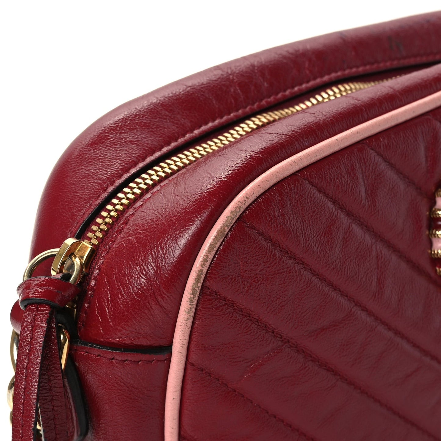 Azalea Calfskin Enamel Matelasse Diagonal Small Torchon GG Marmont Chain Shoulder Bag New Cherry Red Wild Rose