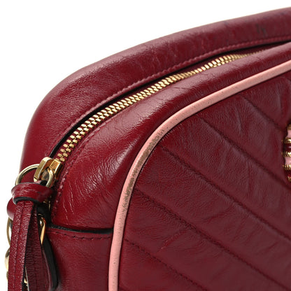 Gucci Azalea Calfskin Enamel Matelasse Diagonal Small Torchon GG Marmont Chain Shoulder Bag New Cherry Red Wild Rose 12 of 14
