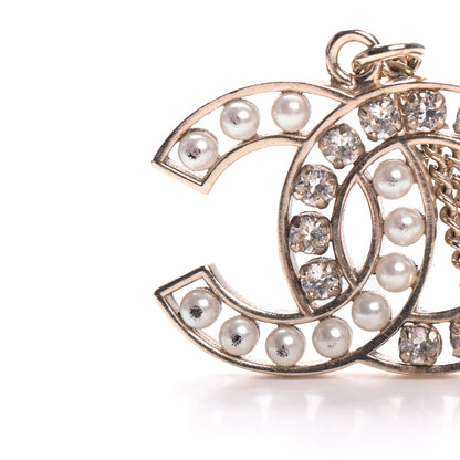 Chanel Pearl Crystal CC Pendant Necklace Gold 5 of 6