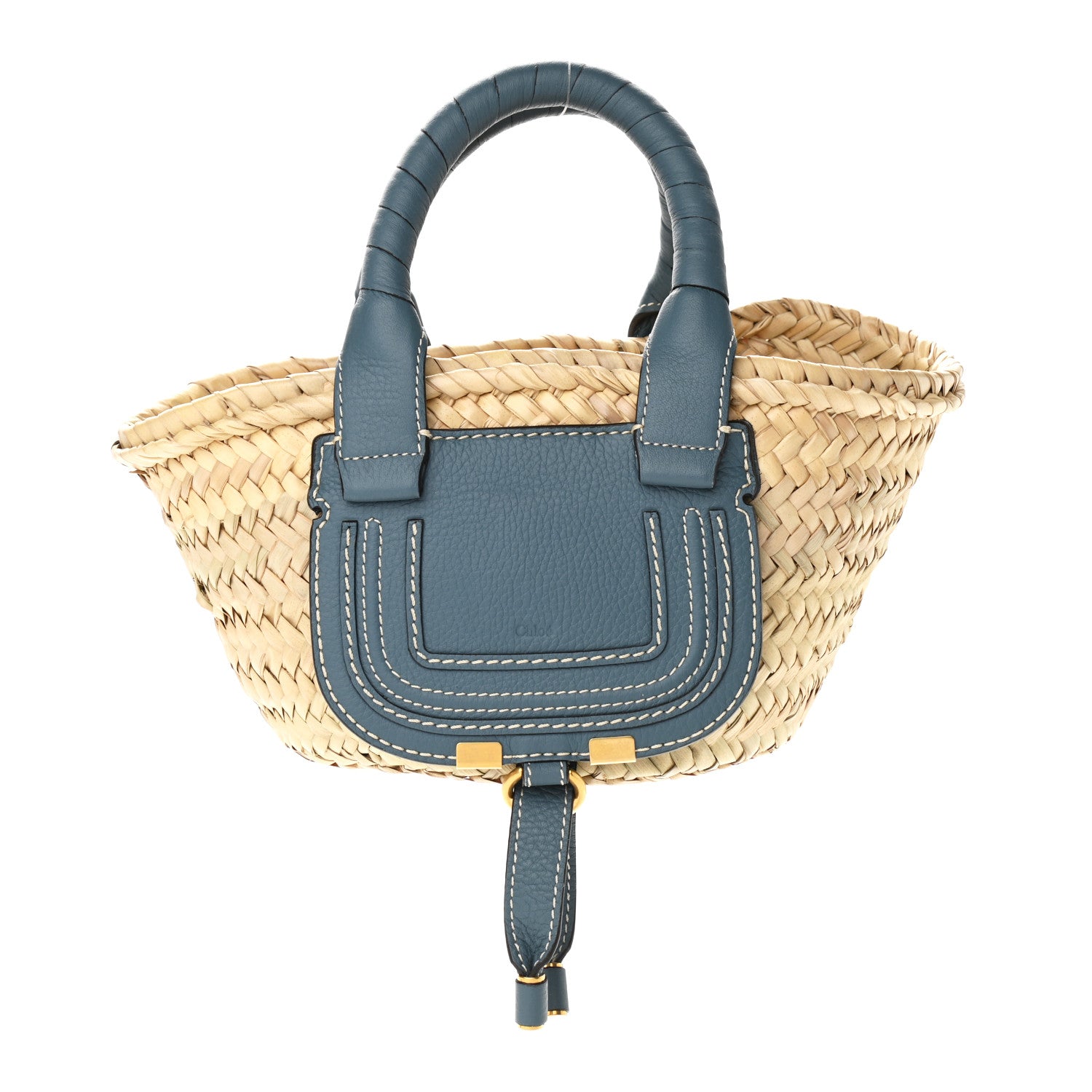 Chloe Raffia Small Grain Calfskin Small Marcie Basket Mirage Blue 1 of 12