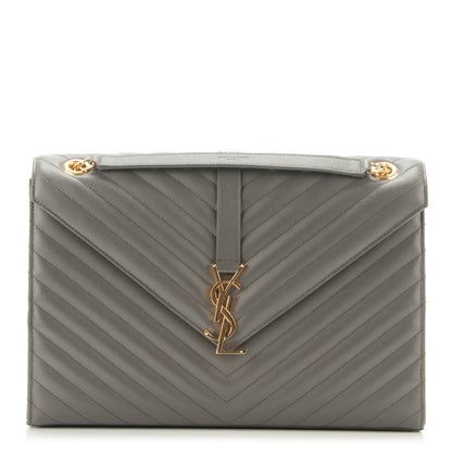 Saint Laurent Grain De Poudre Matelasse Chevron Large Monogram Satchel Earth 1 of 7