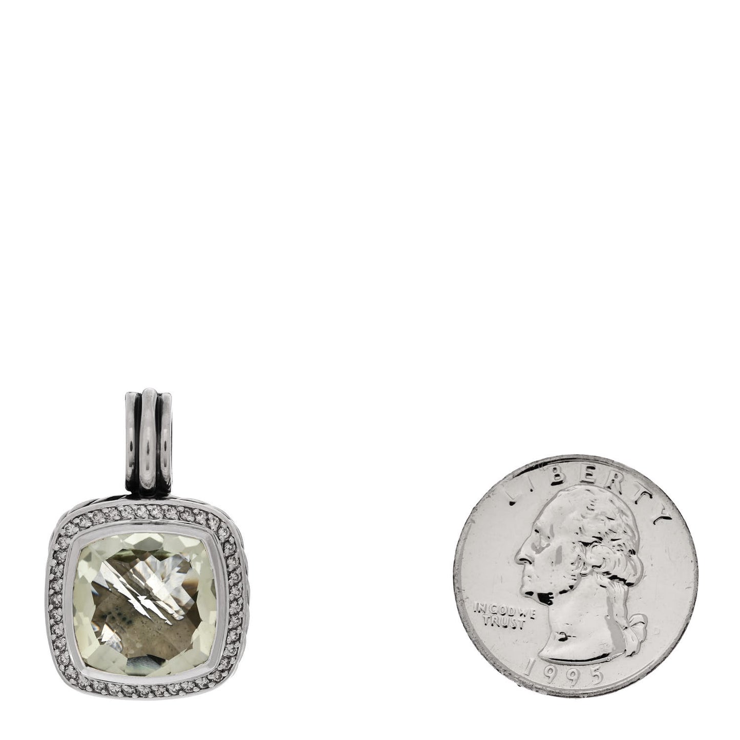Sterling Silver Diamond Prasiolite 14mm Albion Enhancer Pendant