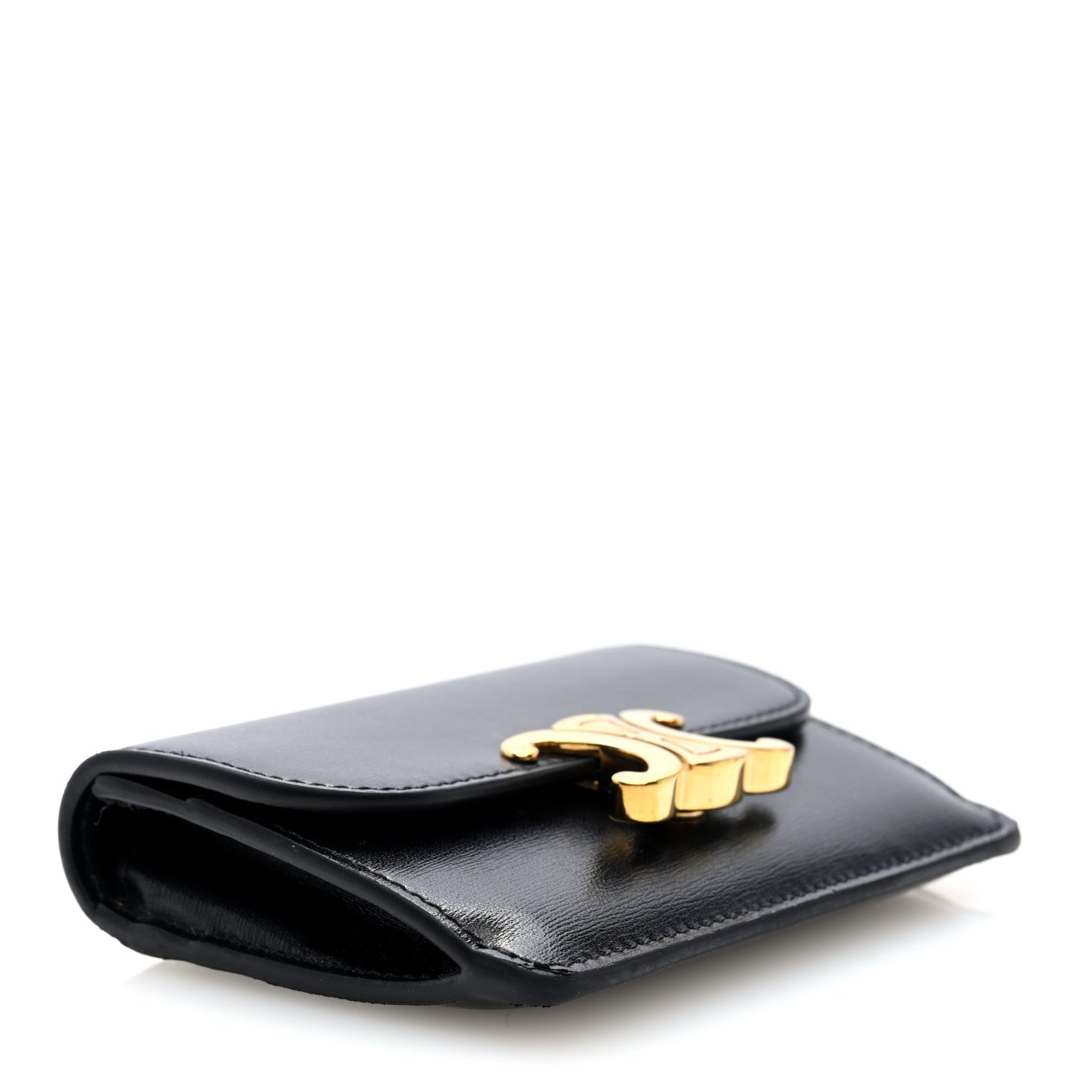 Celine Shiny Calfskin Triomphe Flap Card Holder Black 4 of 7