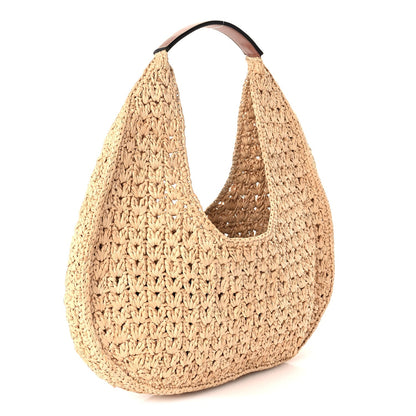 Celine Raffia Calfskin Triomphe Panier Hobo Bag Natural Tan 2 of 8