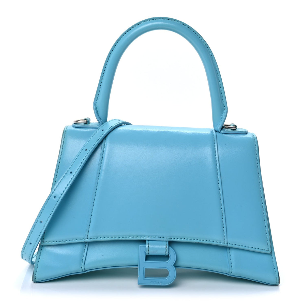 Balenciaga Shiny Box Calfskin Tonal B Small Hourglass Top Handle Bag Azur 1 of 16