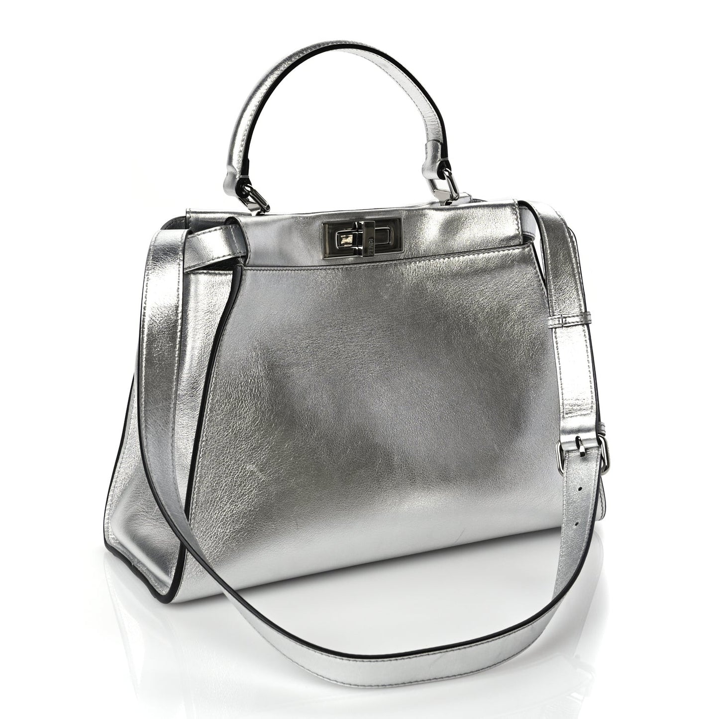 Vitello Catalan Mirror Medium Peekaboo Iconic Satchel Argento