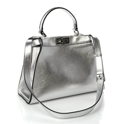 Fendi Vitello Catalan Mirror Medium Peekaboo Iconic Satchel Argento 2 of 8